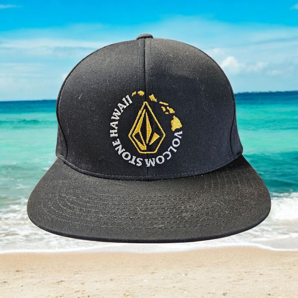 Volcom Hawaii Men's Black and Yellow Hat Snapback